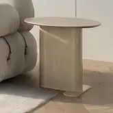Vento End Table in Travertine Look Ceramic & Light Walnut Veneer
